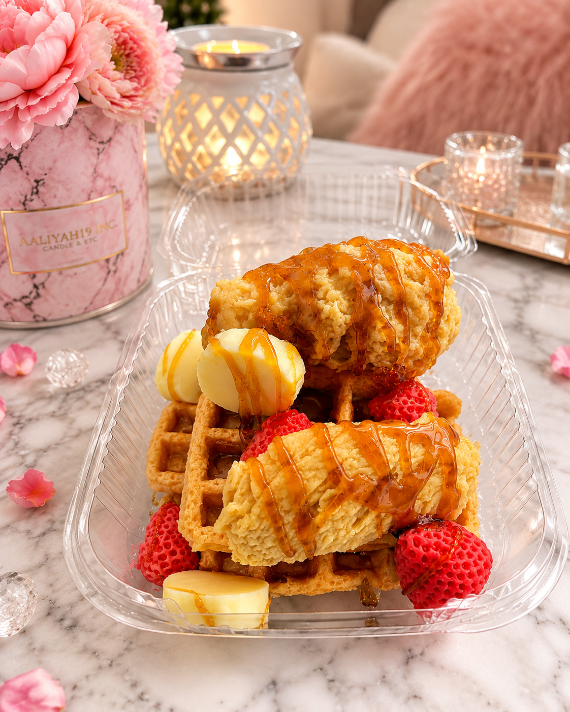 Chicken & Waffle with Berries and Bananas
